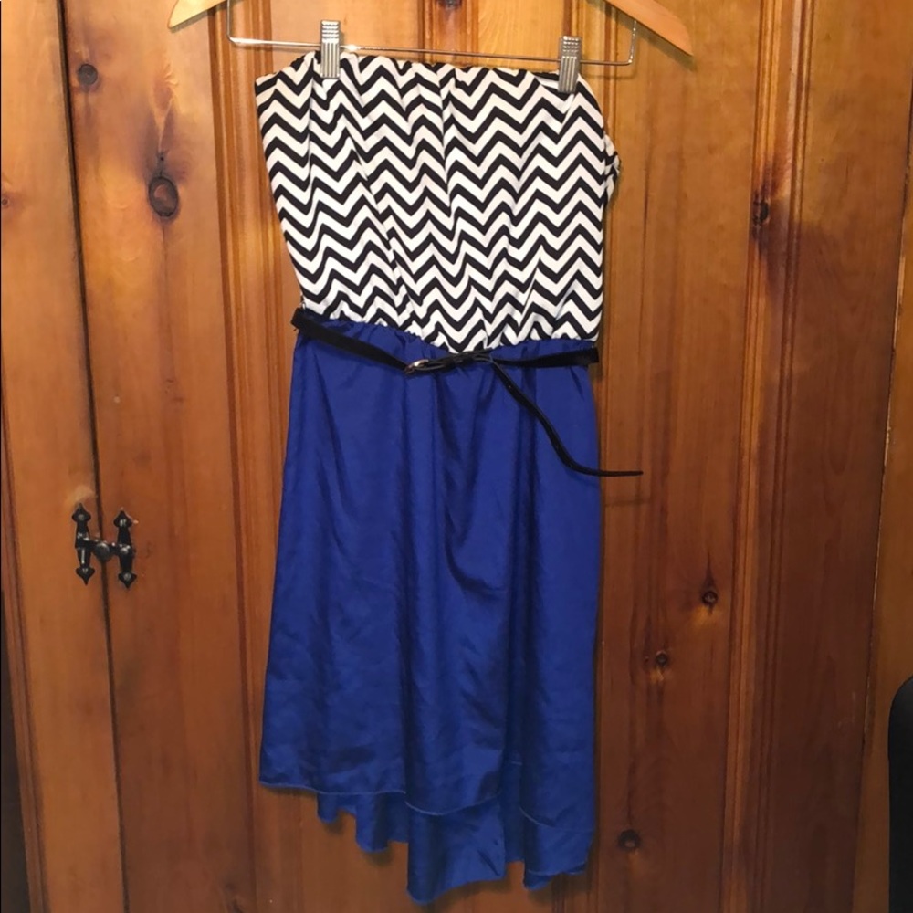 black white and royal blue dress